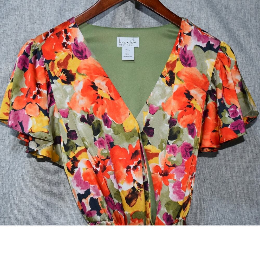 Nicole Miller New York Floral Wrap Maxi Dress Multicolor Watercolor Print Small - Picture 2 of 4